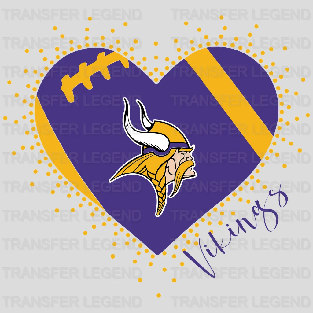 Minnesota Vikings Horn Head Heart Emblem NFL Design - DTF Heat Transfer