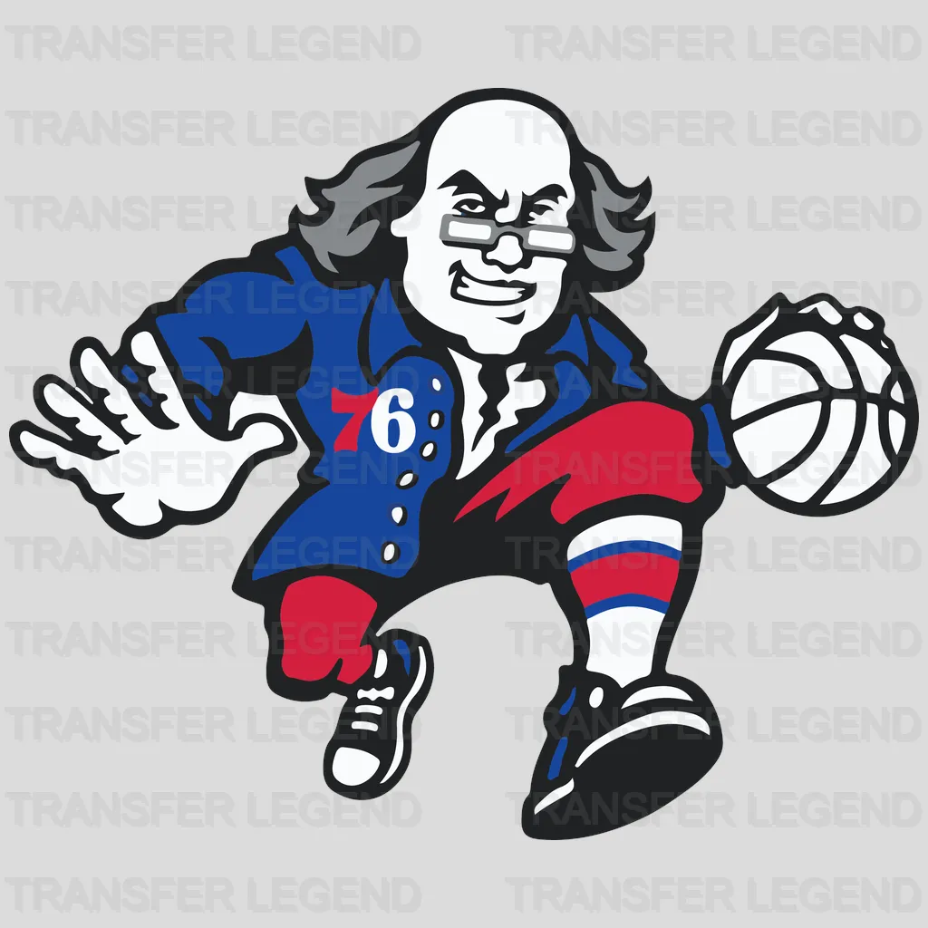 Philadelphia 76ers Ben Franklin Dribbling Mascot NBA Design - DTF Heat Transfer