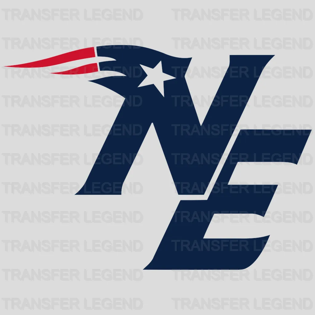 New England Patriots modern ‘NE’ monogram with star and stripes, NFL design - DTF Heat Transfer