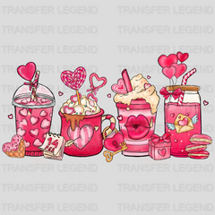 Pink Valentine Love Coffee Cups Valentine's Day Design - DTF heat transfer - transferlegend