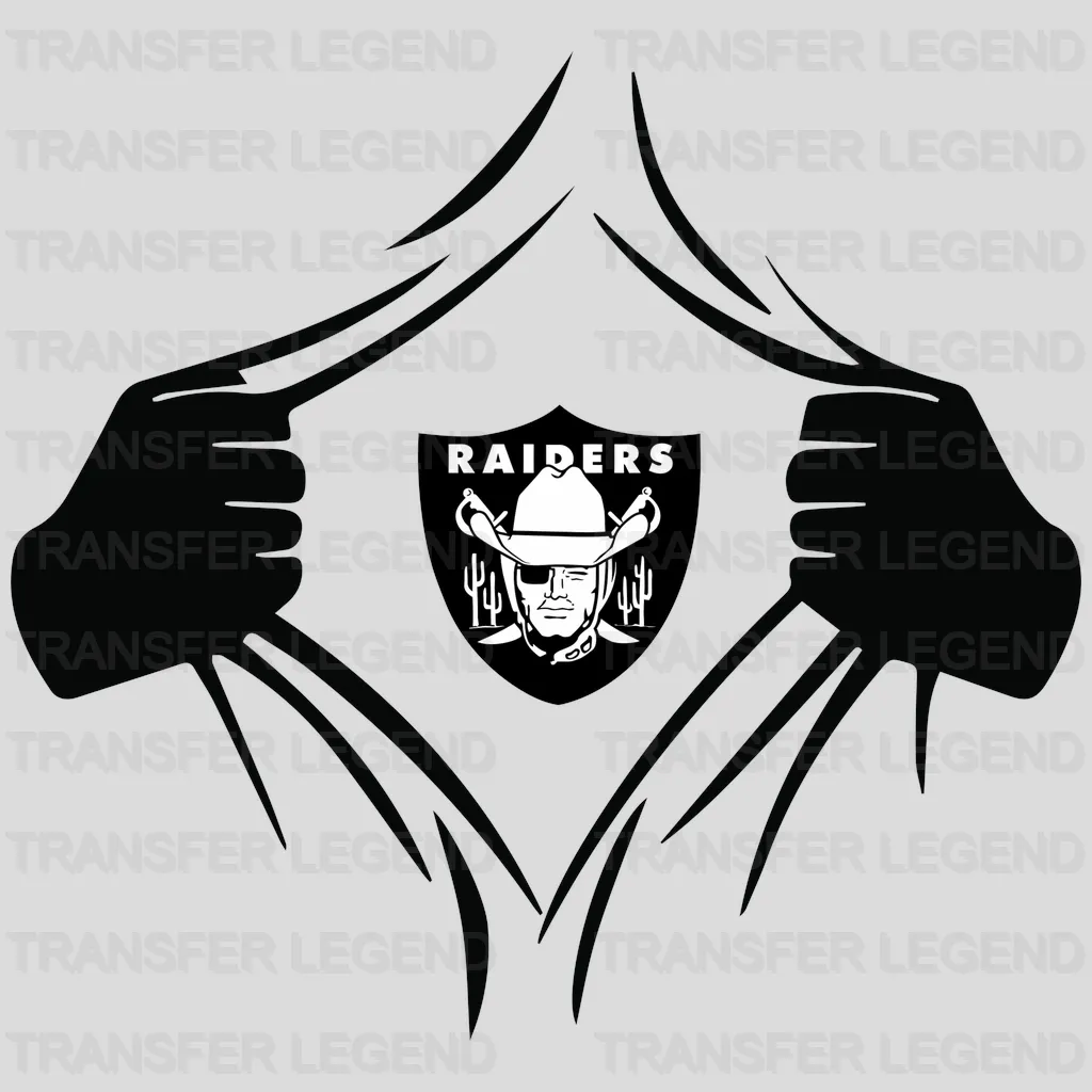 Las Vegas Raiders shirt-rip reveal gesture with shield emblem, NFL des