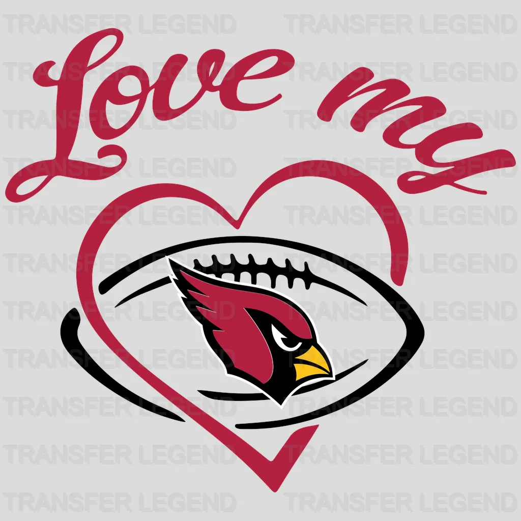 Arizona Cardinals Love My Heart Emblem NFL Design - DTF Heat Transfer