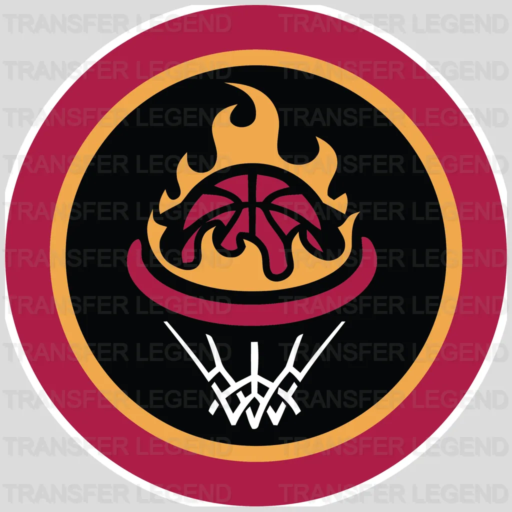 Miami Heat Inferno Hoop Roundel (Flaming Net) NBA Design - DTF Heat Transfer