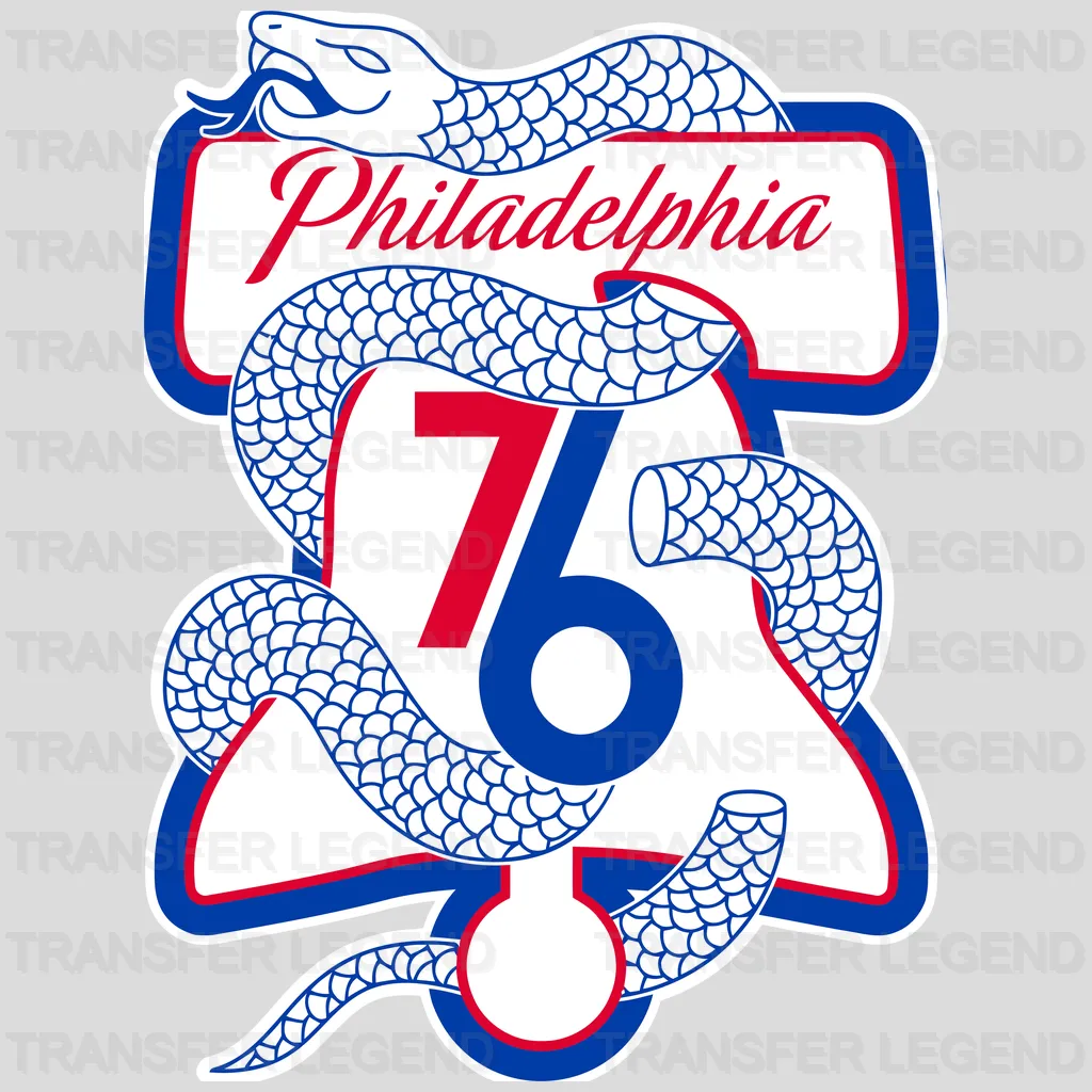 Philadelphia 76ers Vintage Coiled Snake “Philadelphia 76” Crest NBA Design - DTF Heat Transfer