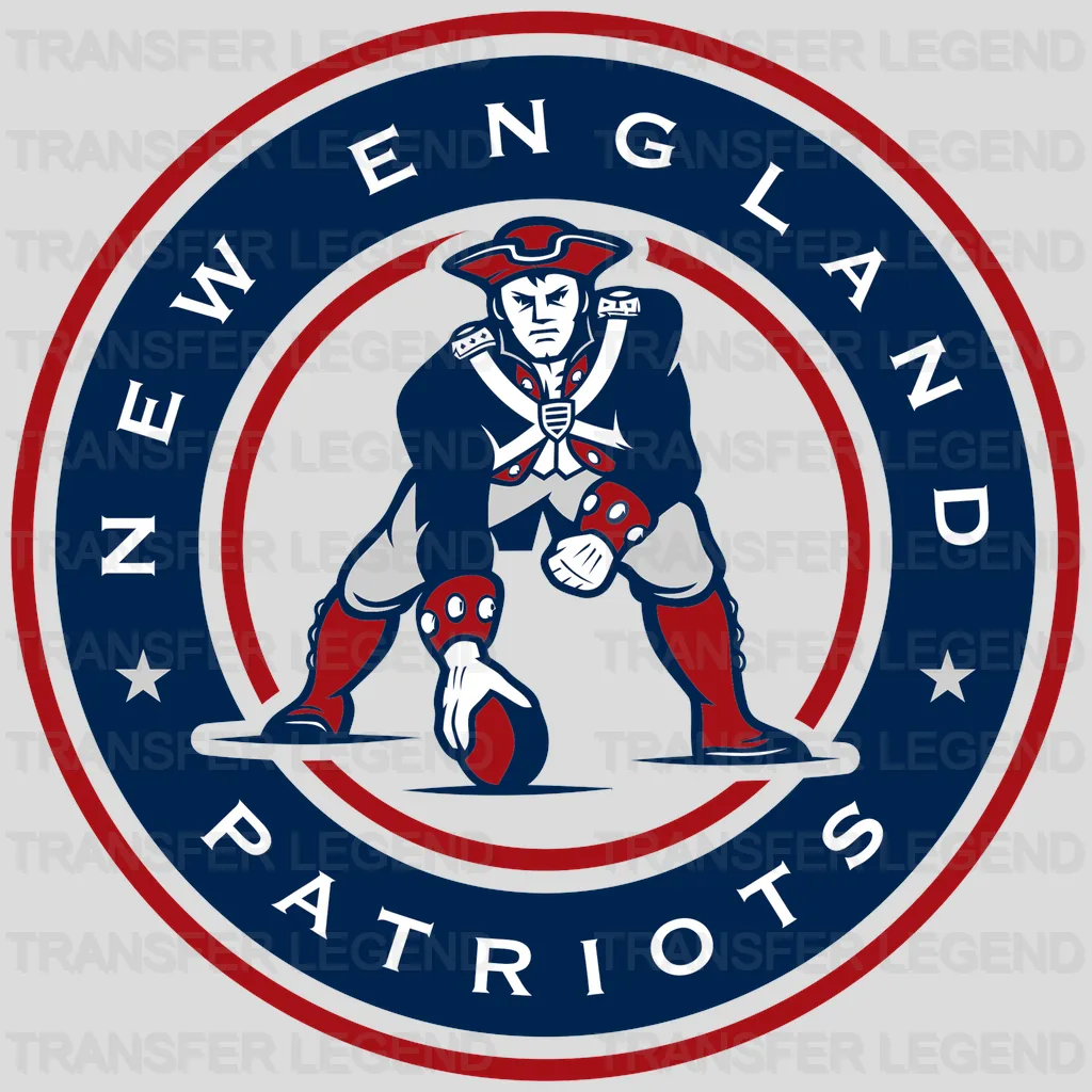 New England Patriots circular crest with pirate skeleton and text, NFL design - DTF Heat Transfer
