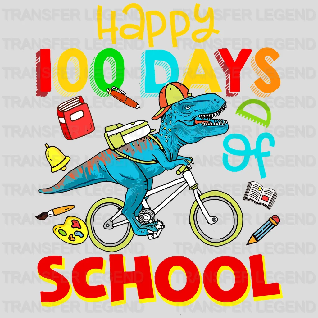 Dino Happy 100 Days 100 Days Of School Design - DTF heat transfer - transferlegend