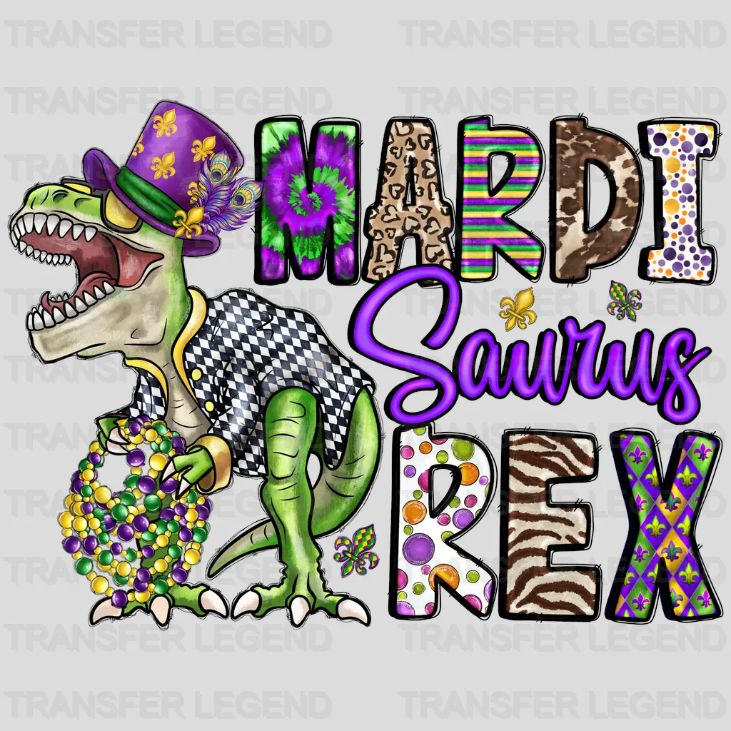 Mardi Saurus Rex Mardi Gras Design- Mardi Gras DTF heat transfer - transferlegend