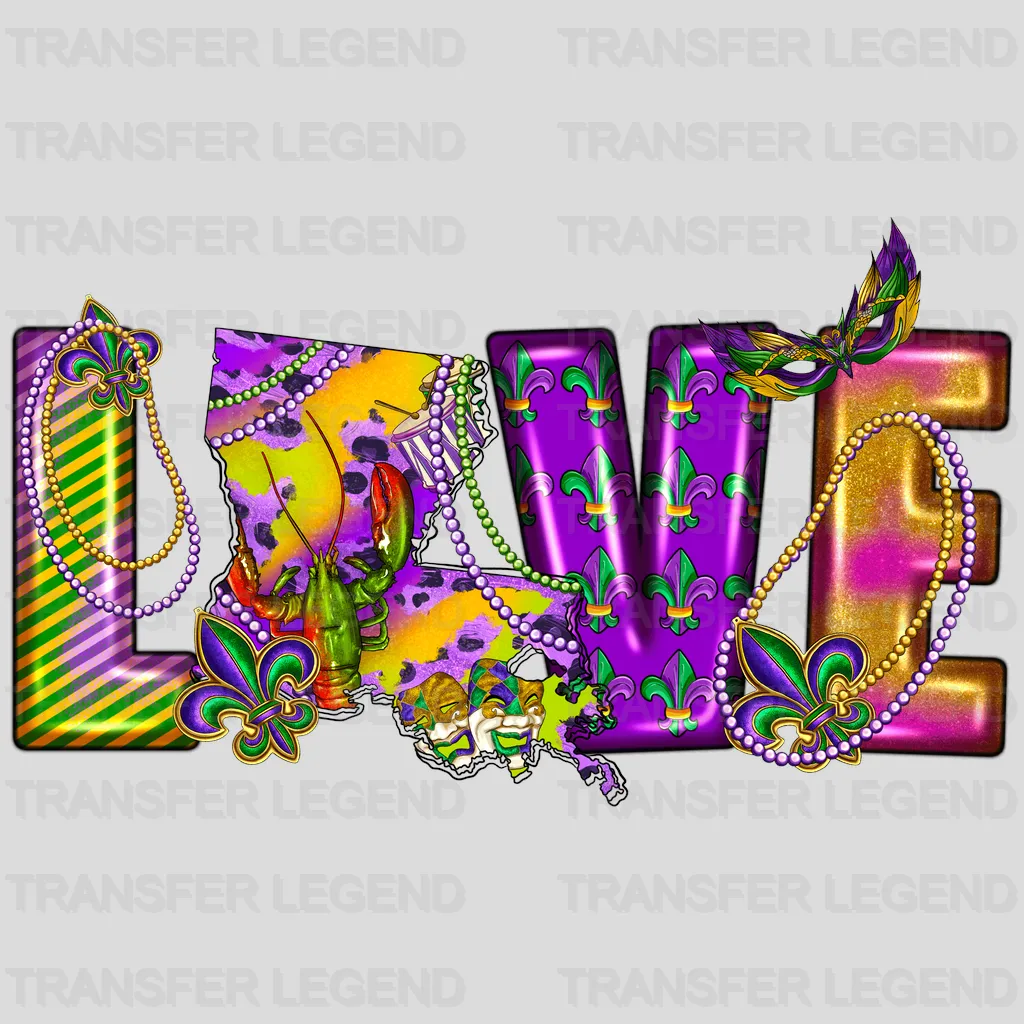 Love Mardi Gras Design- Mardi Gras DTF heat transfer - transferlegend