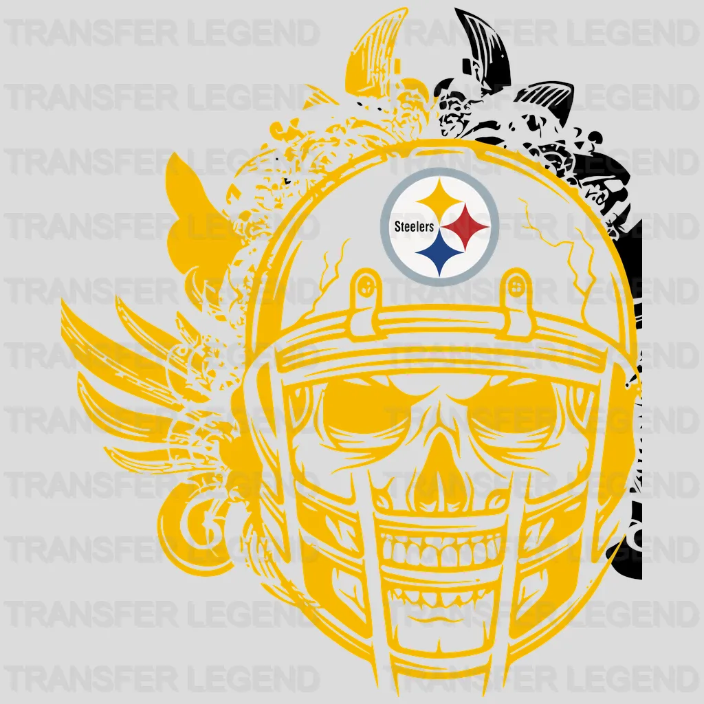 Pittsburgh Steelers front‑view skull helmet design, NFL design - DTF Heat Transfer