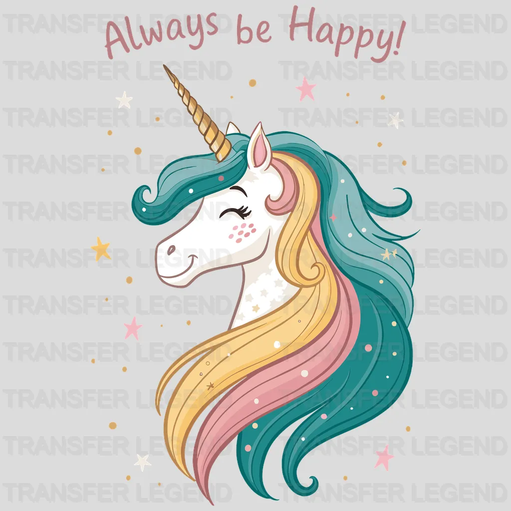Be Happy Unicorn Design - DTF Heat Transfers - transferlegend