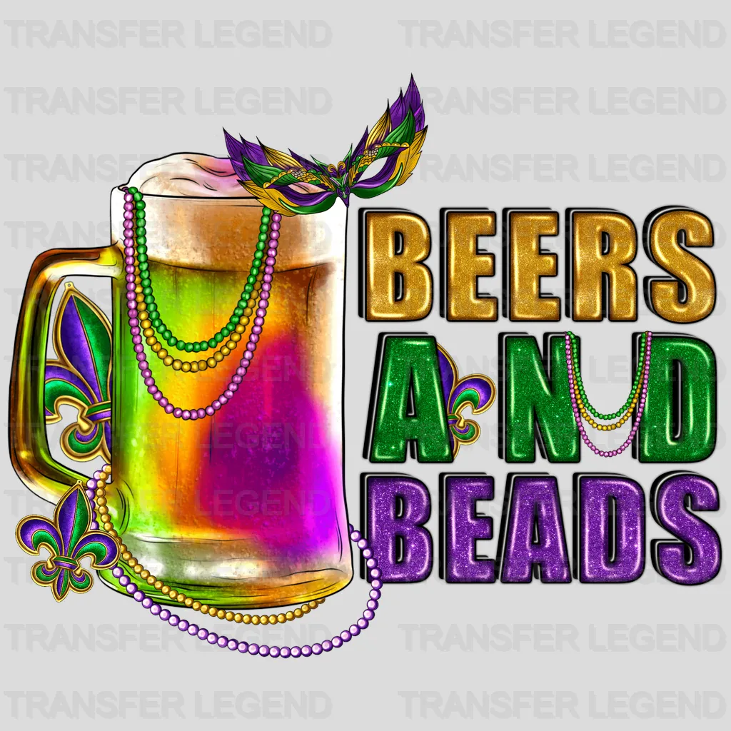 Beer & Beads Mardi Gras Design- Mardi Gras DTF heat transfer - transferlegend