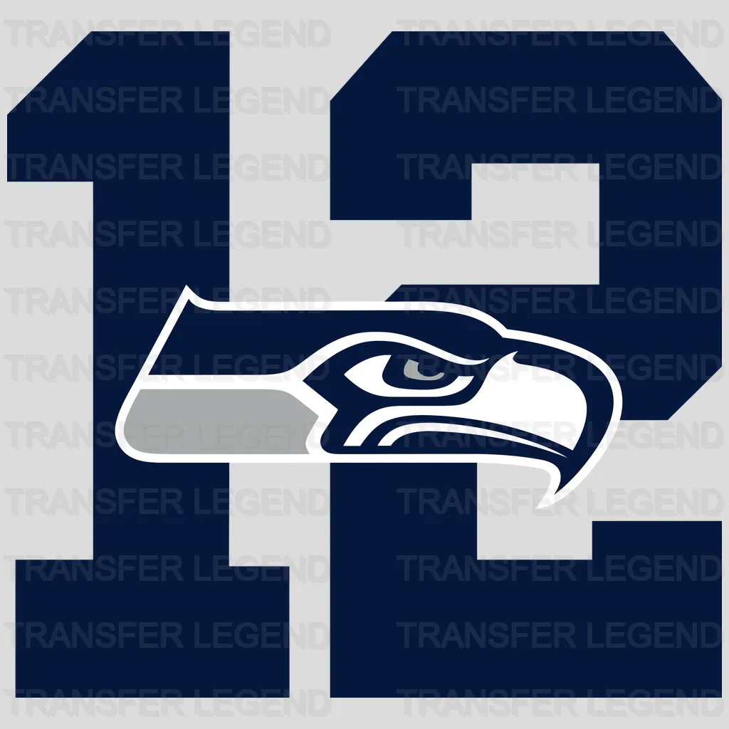 Seattle Seahawks “12” Fan Number with Head NFL Design - DTF Heat Transfer