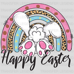 Happy Easter Bunny Running Through Rainbow Easter Design - DTF heat transfer - transferlegend