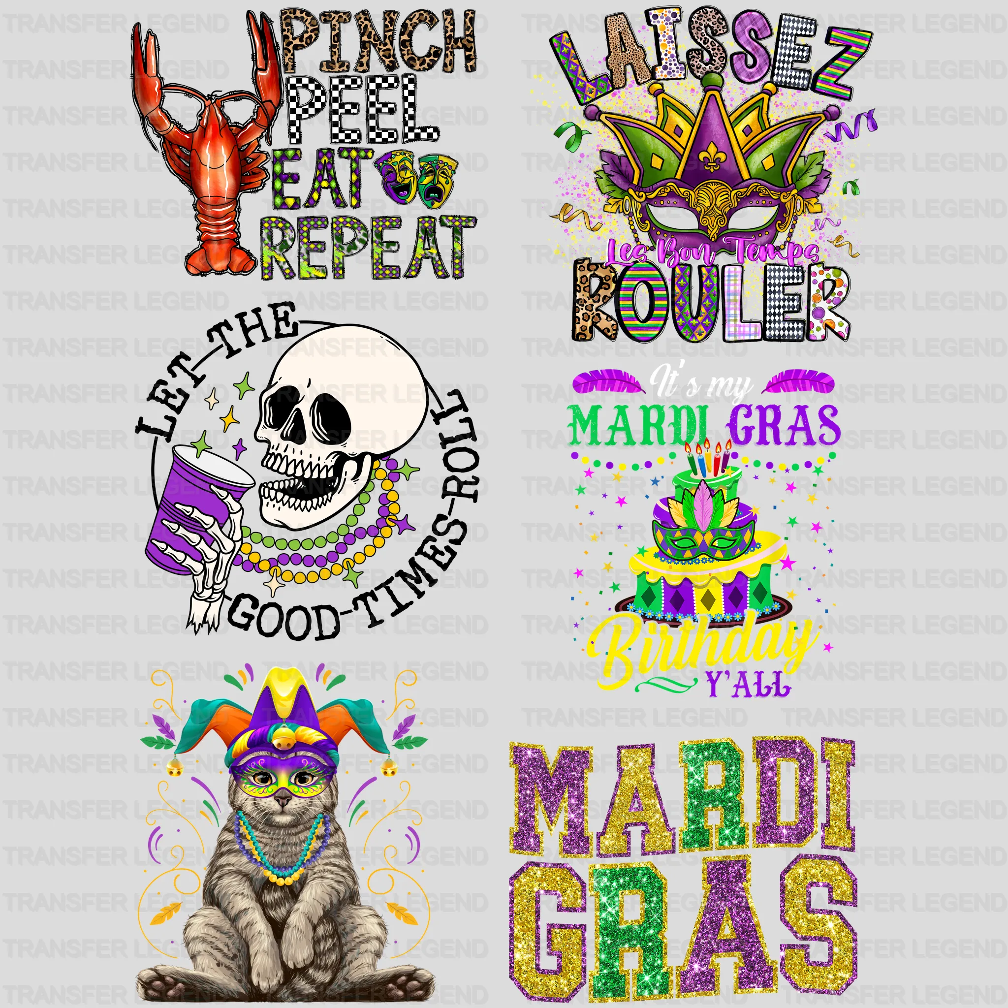 Mardi Gras Premade Gang sheet - 6 PCS 10 INCH - transferlegend