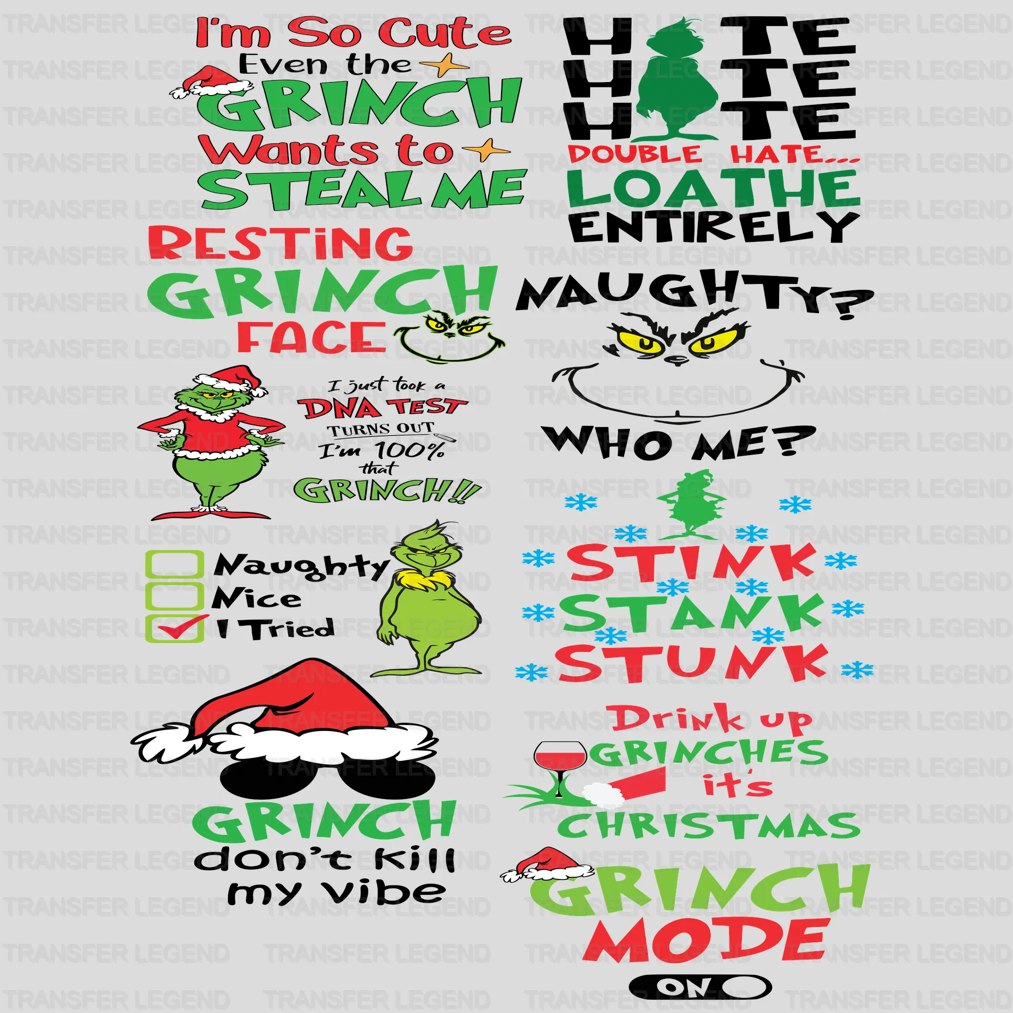 Christmas Premade Gang sheet-22X60-Grinch Christmas Designs - transferlegend