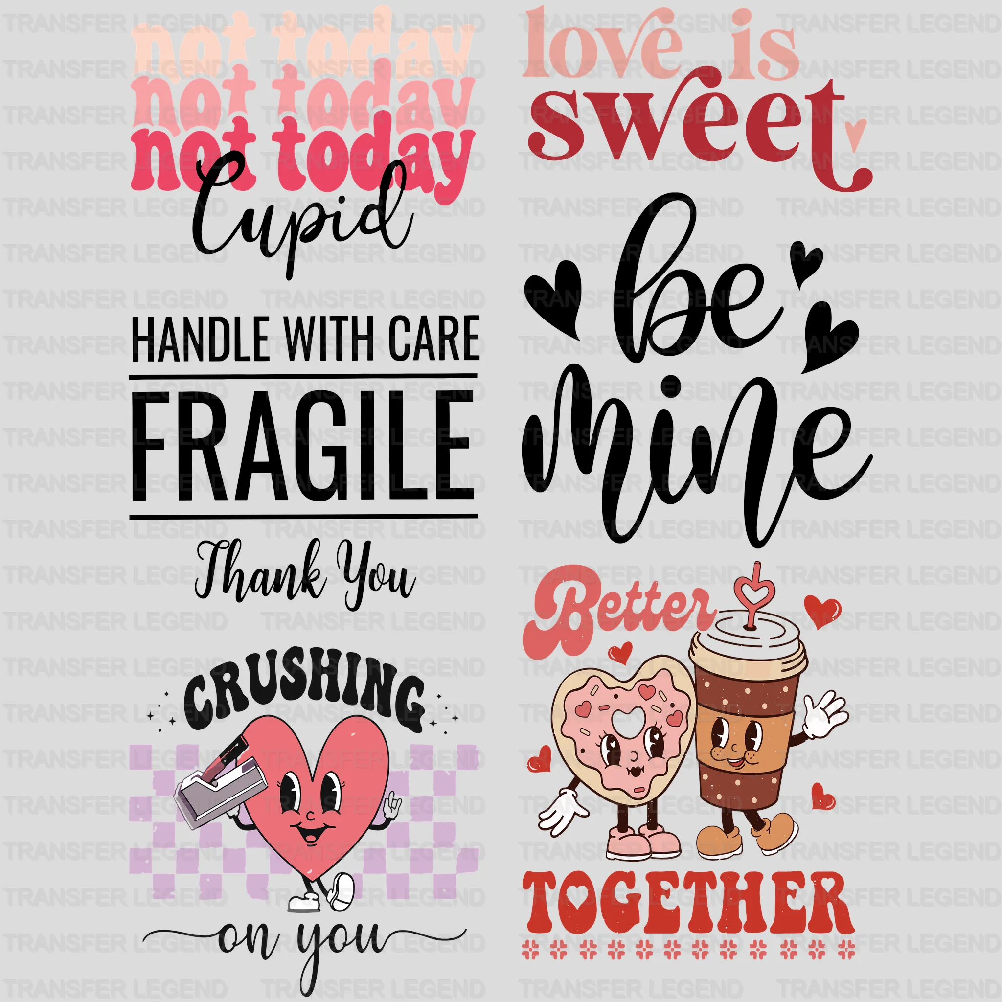 Valentine's Premade Gang sheet - 6 PCS 10 INCH - transferlegend