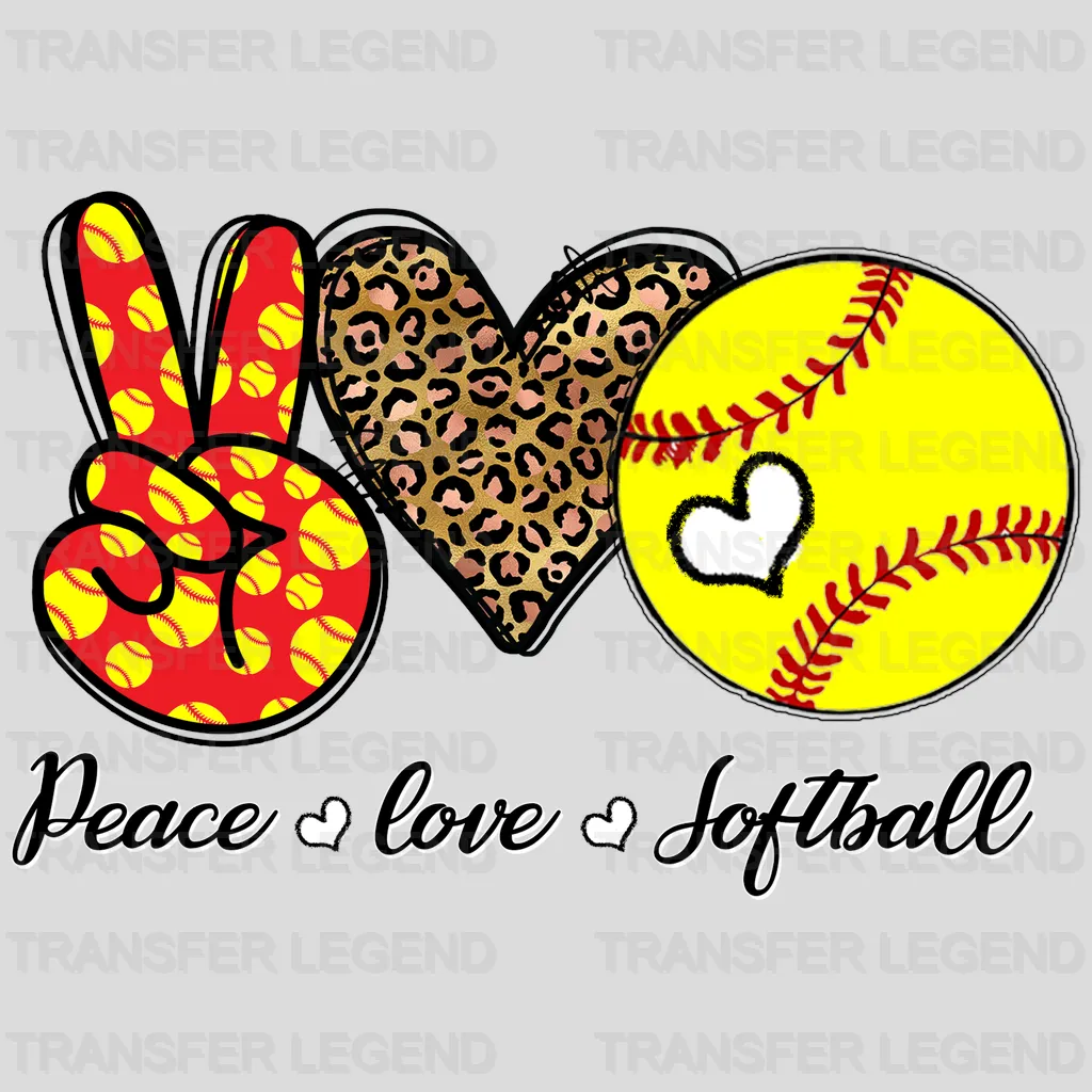 Peace Love Softball Leopard DTF Transfer - transferlegend