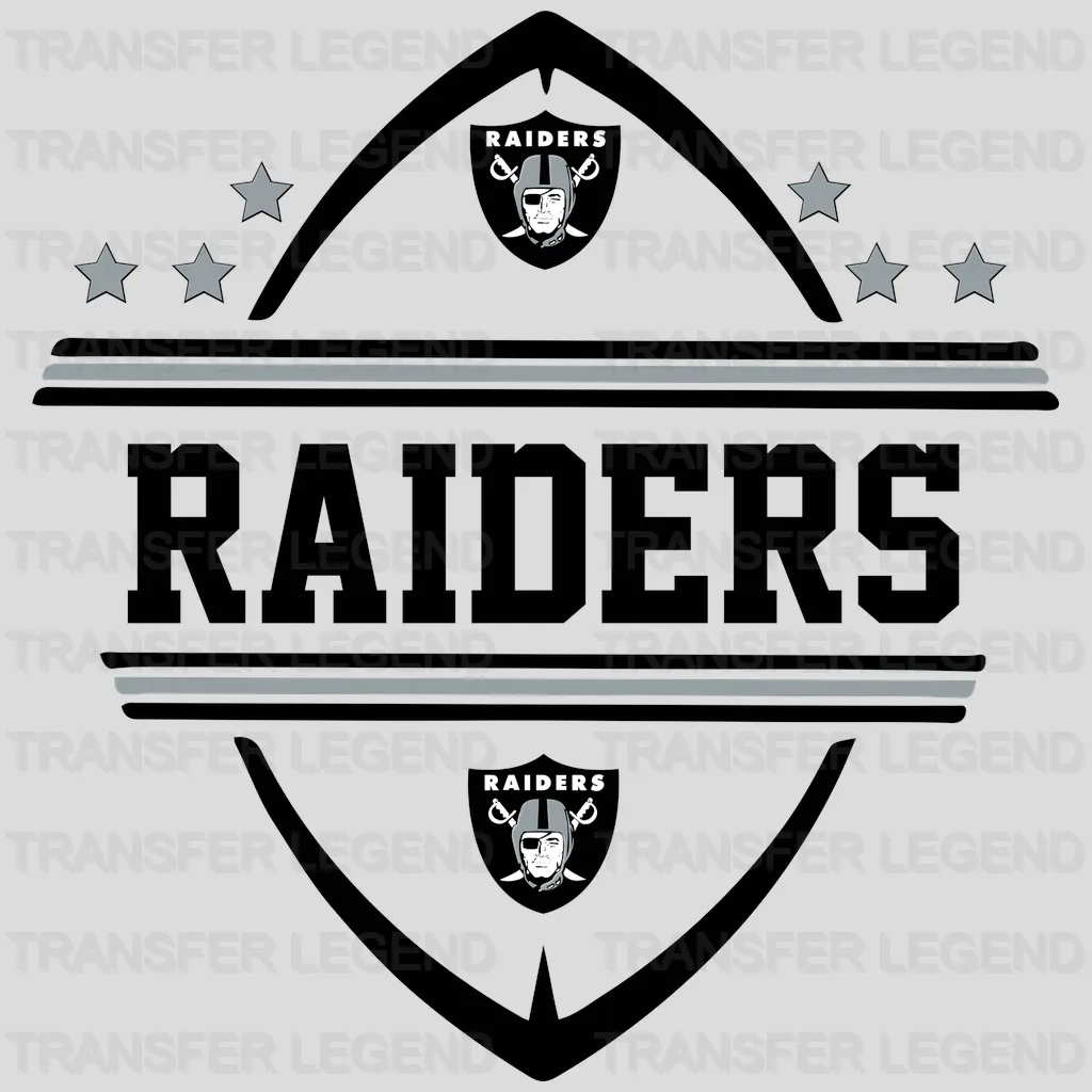 Las Vegas Raiders horizontal banner with “RAIDERS” and star accents, NFL design - DTF Heat Transfer