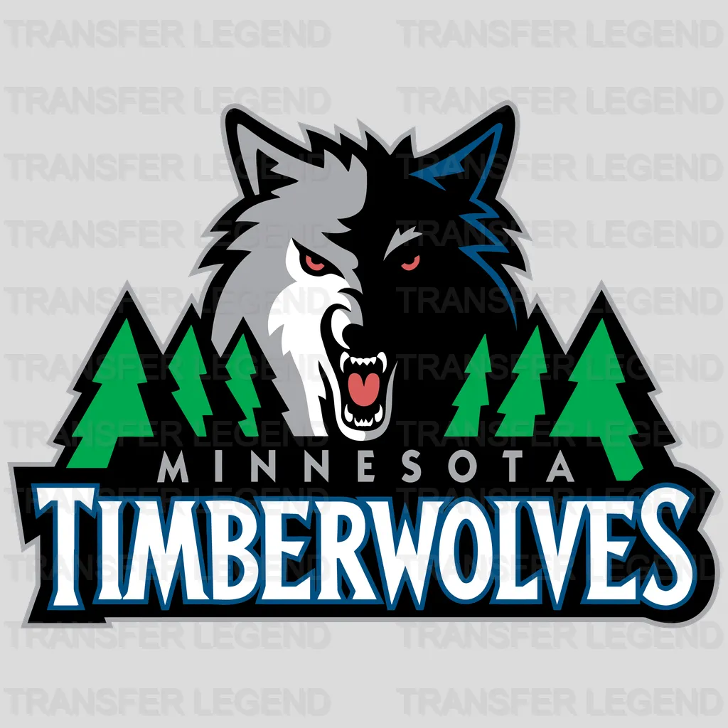 Minnesota Timberwolves Retro Snarling Wolf with Pines & Wordmark NBA Design - DTF Heat Transfer