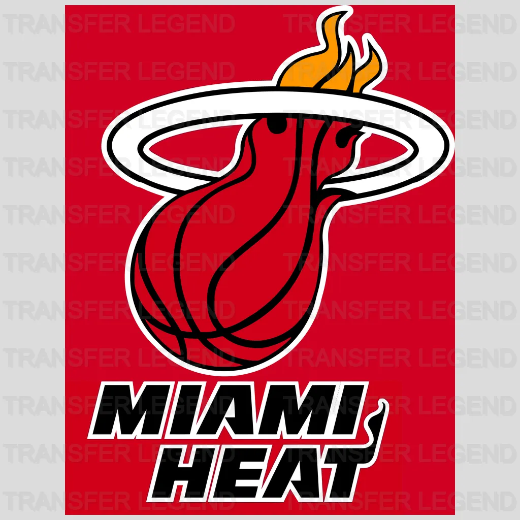 Miami Heat Primary Logo on Red Background with Wordmark NBA Design - DTF Heat Transfer