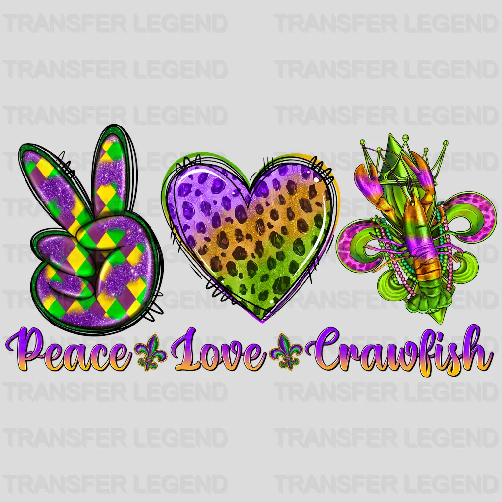 Peace & Love & Crawfish Mardi Gras Design- Mardi Gras DTF heat transfer - transferlegend