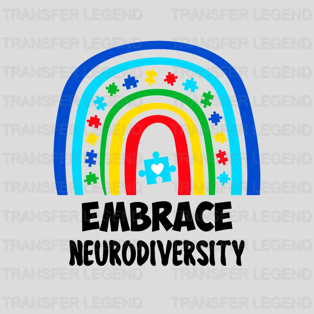 Embrace Neurodiversity Rainbow Autism Awareness Design - DTF heat transfer - transferlegend