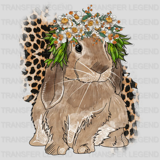 Rabbit with Flowers Leopard Easter Design - DTF heat transfer - transferlegend