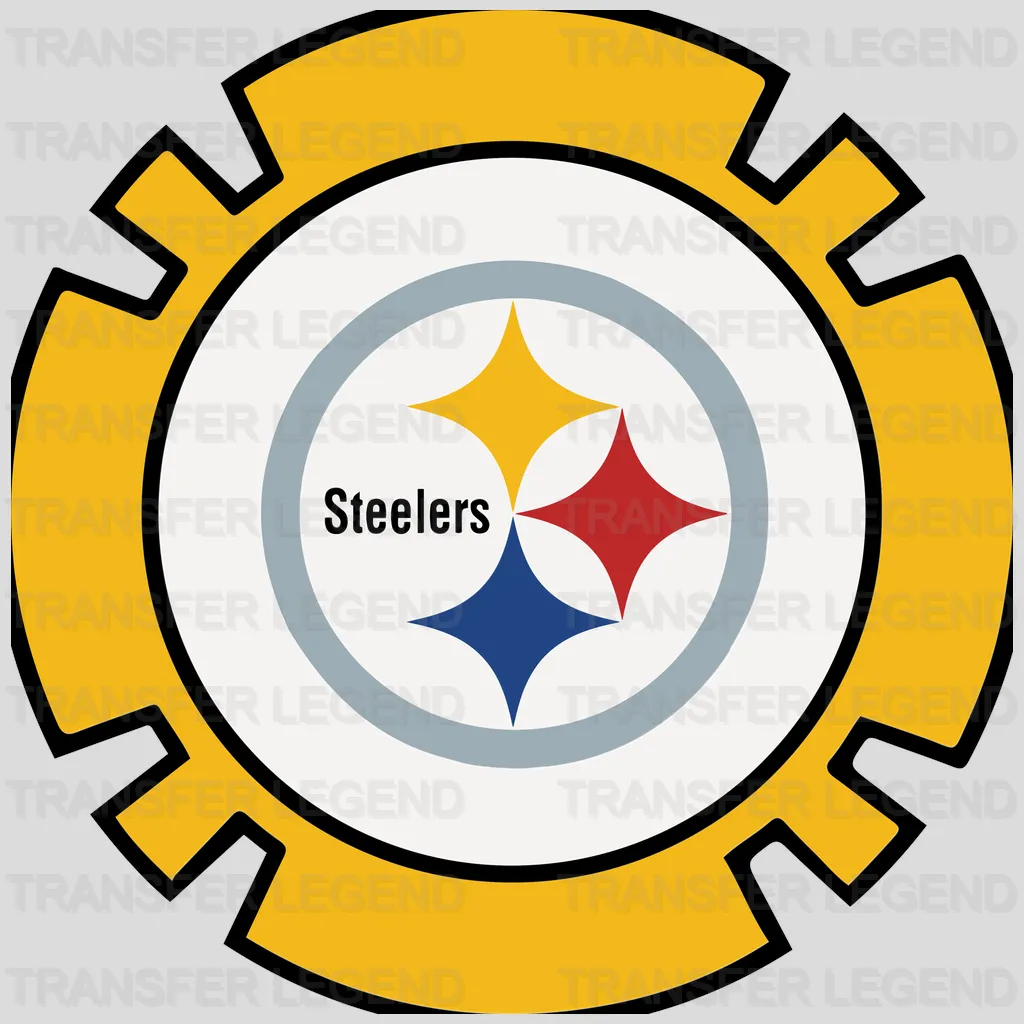 Pittsburgh Steelers cog‑style badge with star centerpiece, NFL design - DTF Heat Transfer
