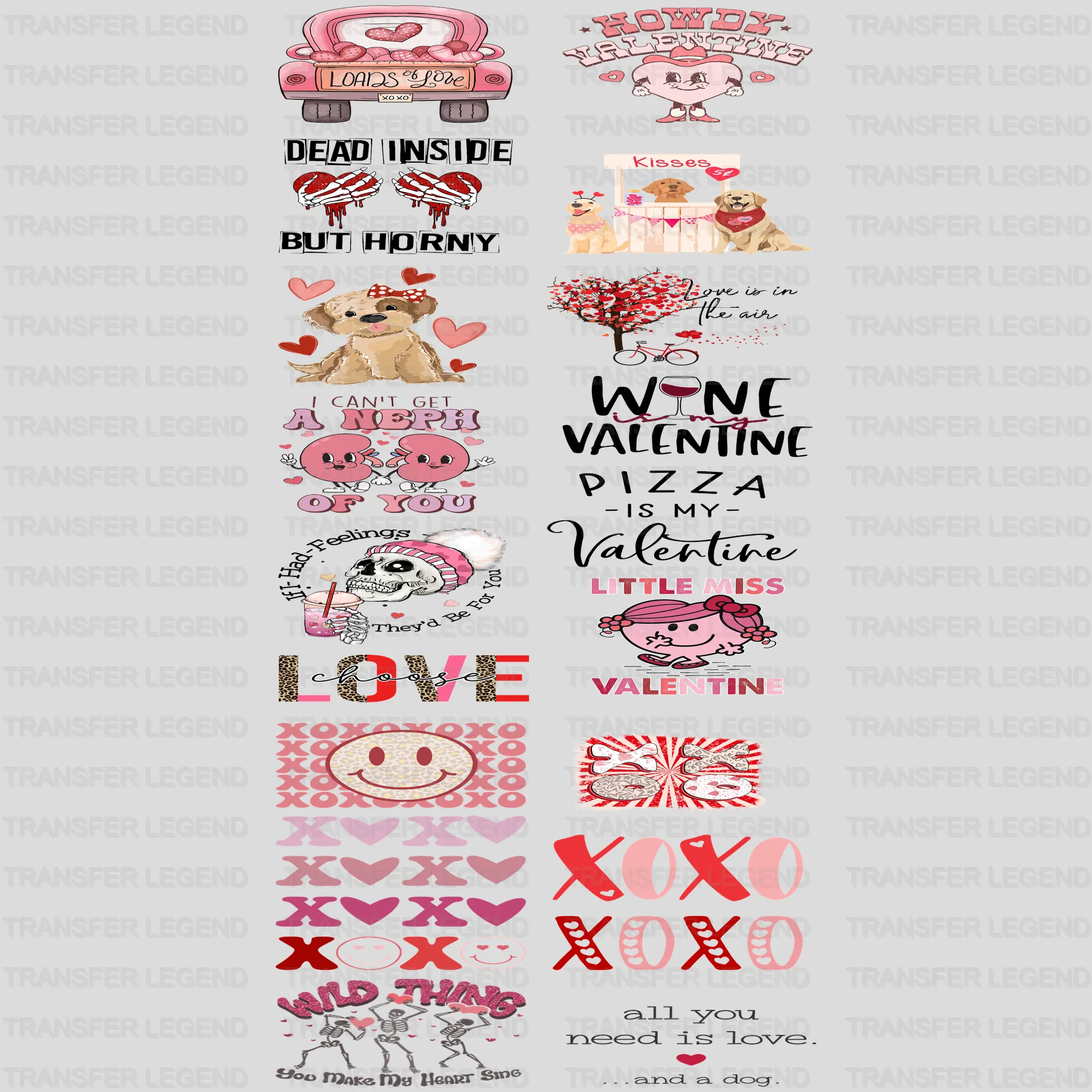 Valentine's Premade Gang sheet - 20 PCS 10 INCH - transferlegend