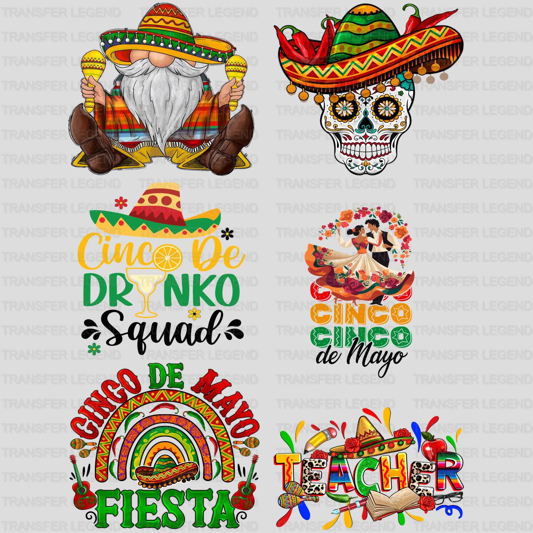 Cinco De Mayo Premade Gang sheet - 6 PCS 10 INCH (Bundle 3) - transferlegend