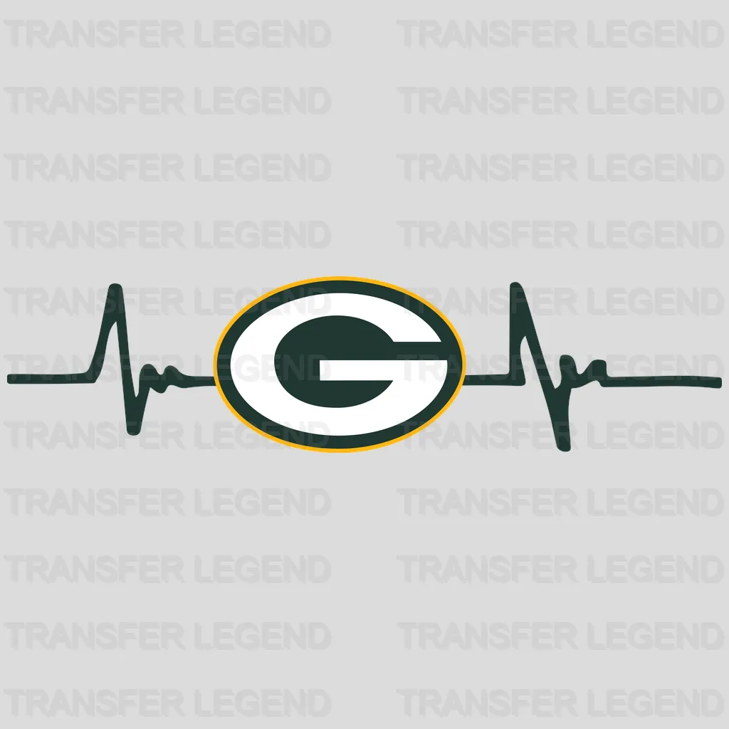 Green Bay Packers EKG heartbeat line with subtle team logo, NFL design - DTF Heat Transfer