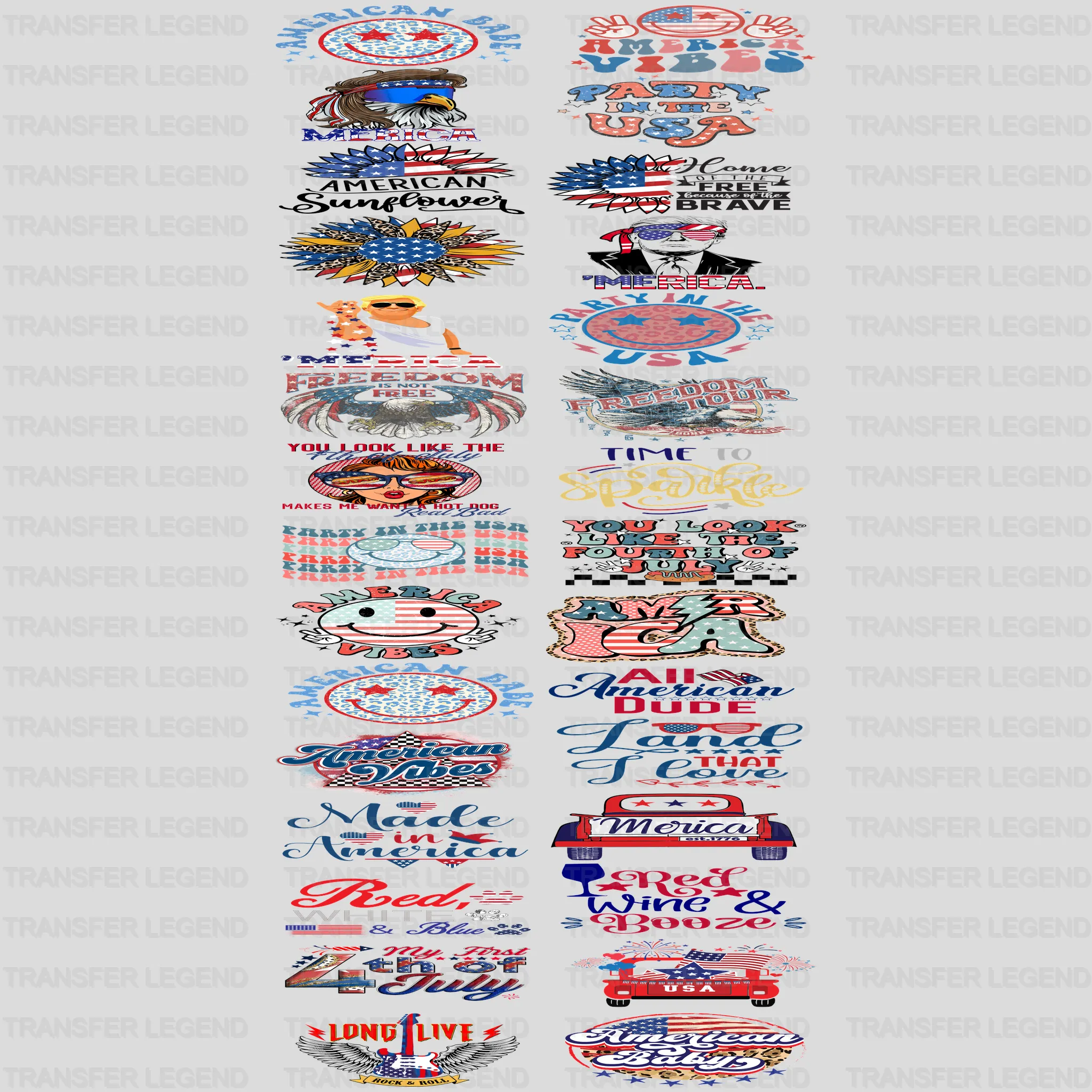 4th Of July Premade Gang sheet - 30 PCS 10 INCH - transferlegend