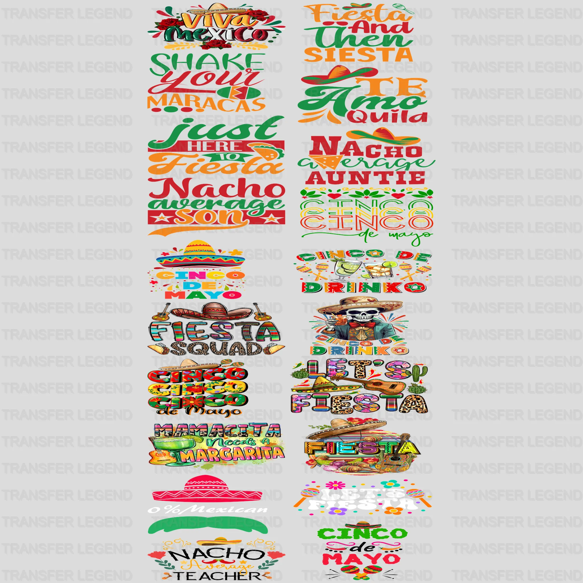 Cinco De Mayo Premade Gang sheet - 20 PCS 10 INCH (Bundle 3) - transferlegend