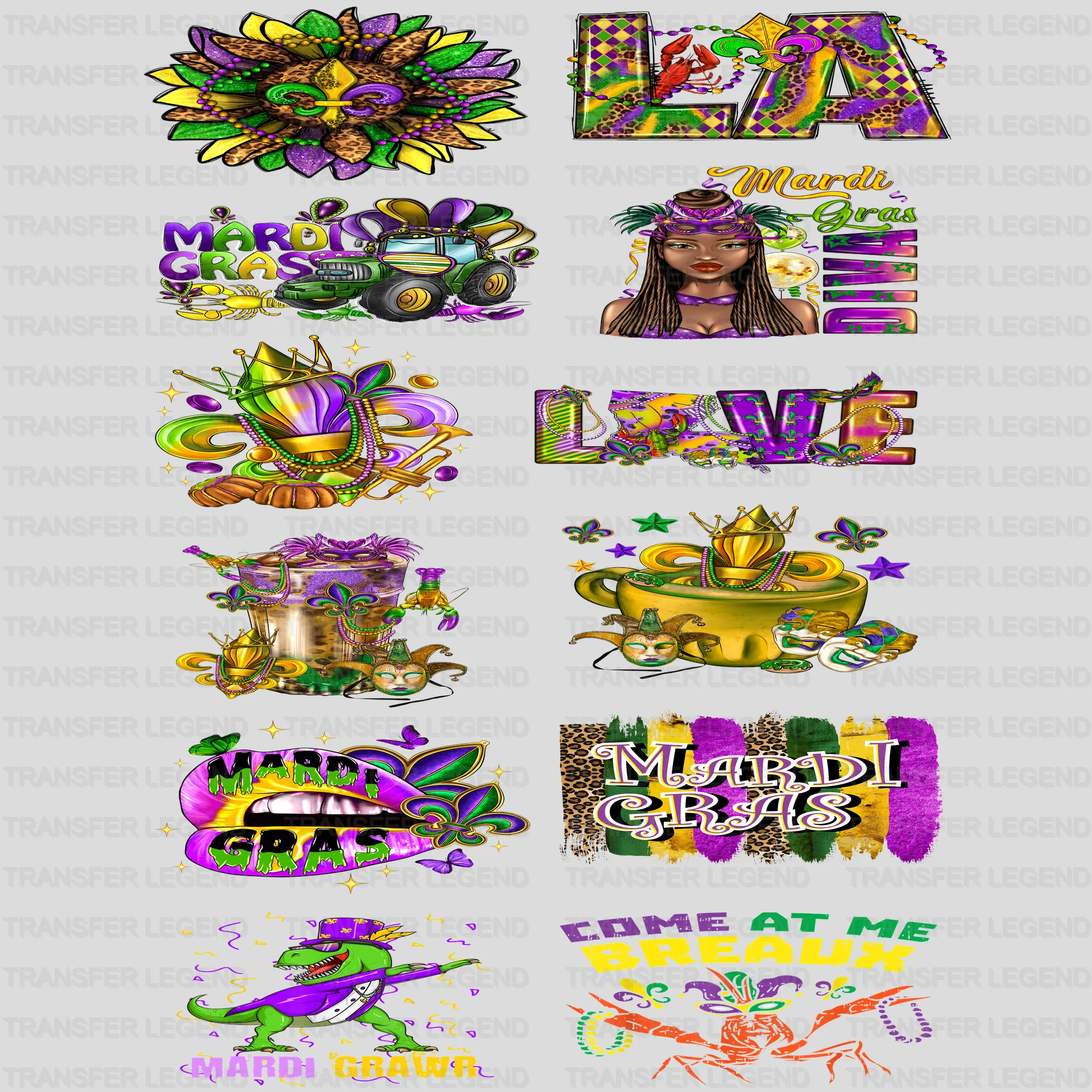 Mardi Gras Premade Gang sheet - 12 PCS 10 INCH - transferlegend