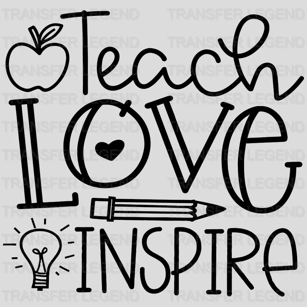 Teach Love Inspire 100 Days Of School Design - DTF heat transfer - transferlegend