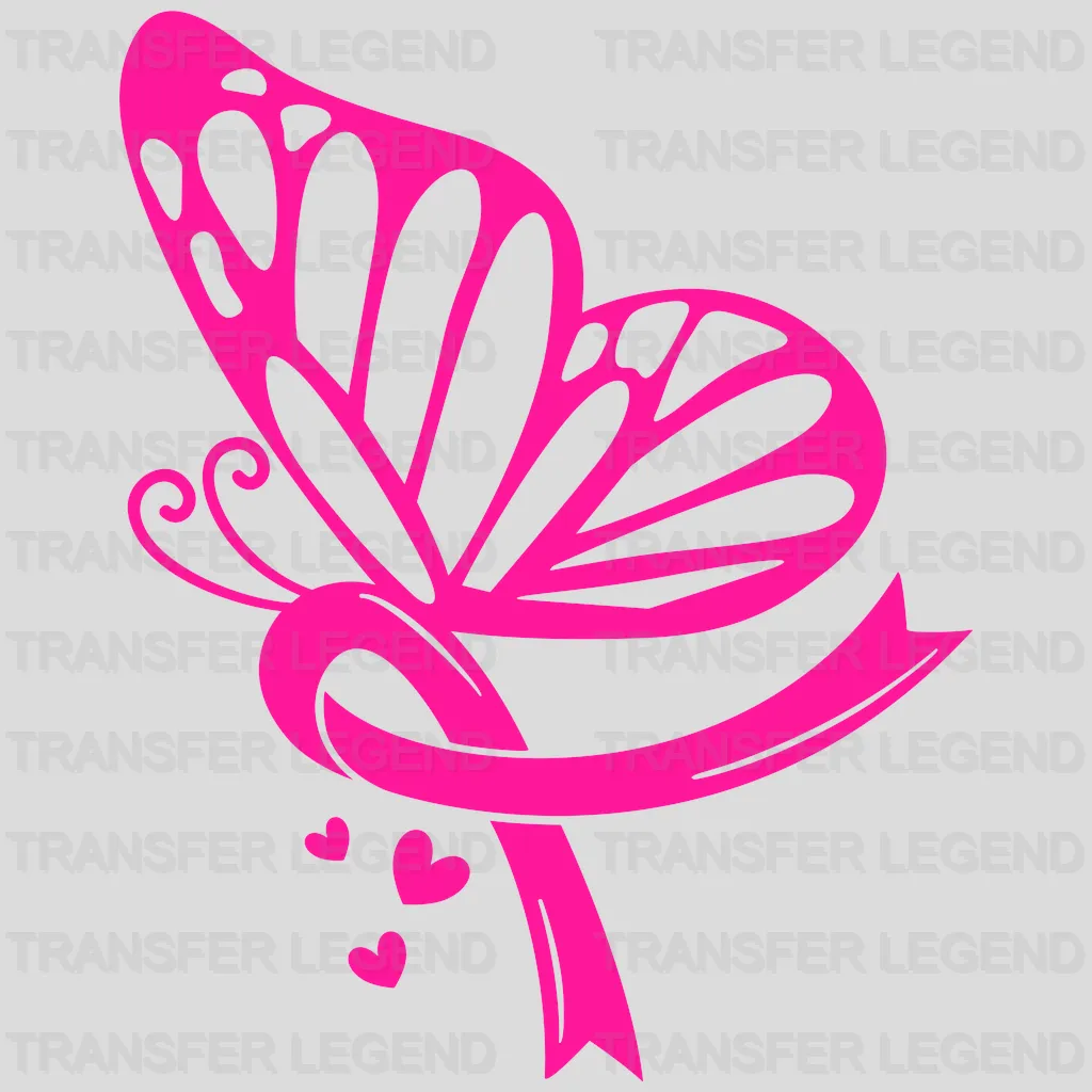 Breast Cancer Ribbon In Butterfly Design - DTF heat transfer - transferlegend