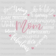 Mom's Heart Mother Word Cloud Tee: caring, inspiring, selfless, brave, patient Design - DTF heat transfer - transferlegend