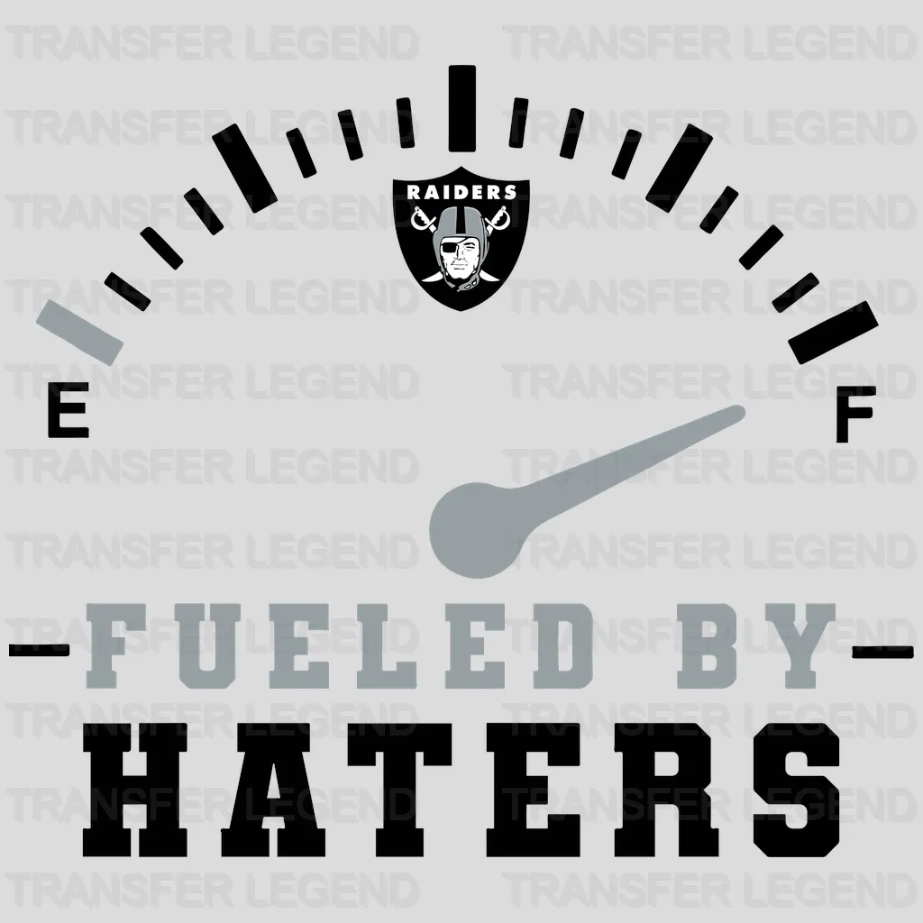 Las Vegas Raiders fuel gauge meter reading with team shield and “Fueled By Haters” script, NFL design - DTF Heat Transfer