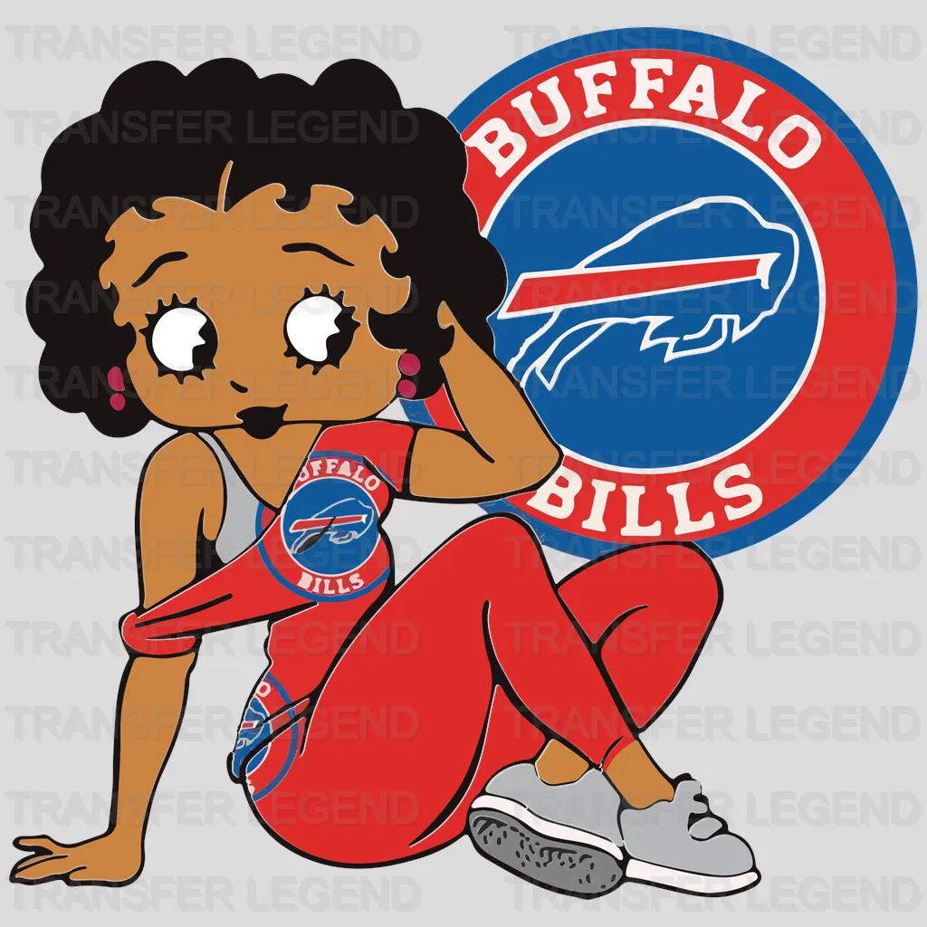Buffalo Bills Retro Cartoon Girl Illustration NFL Design - DTF Heat Transfer