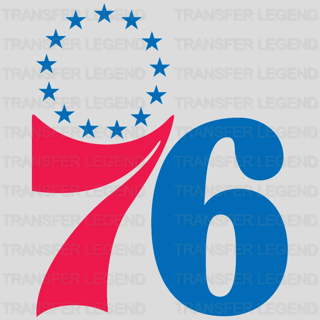 Philadelphia 76ers Vertical “76” with Thirteen Stars NBA Design - DTF Heat Transfer