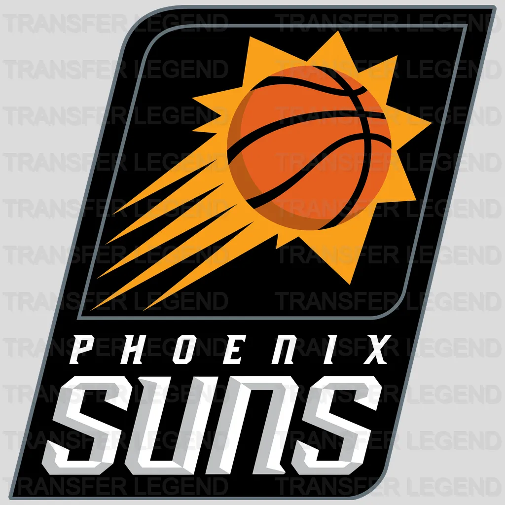 Phoenix Suns Badge with Sunburst Ball & Stacked Wordmark NBA Design - DTF Heat Transfer