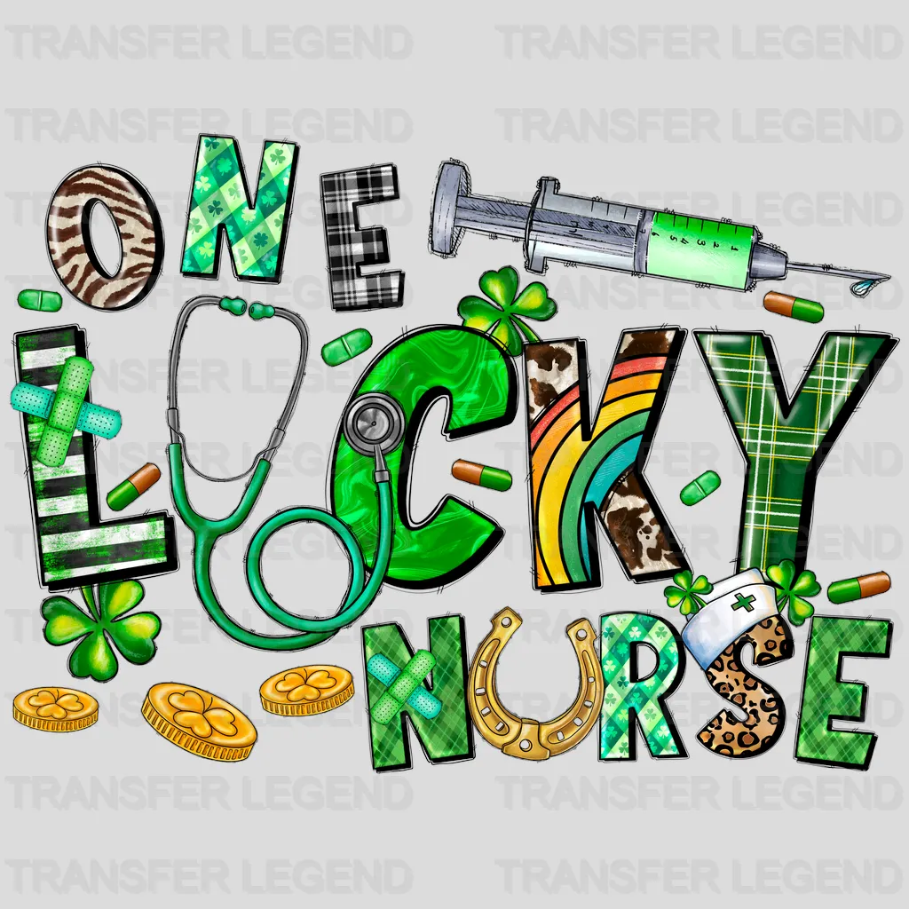 One Lucky Nurse w/ Stethoscope St. Patrick's Day Design - transferlegend