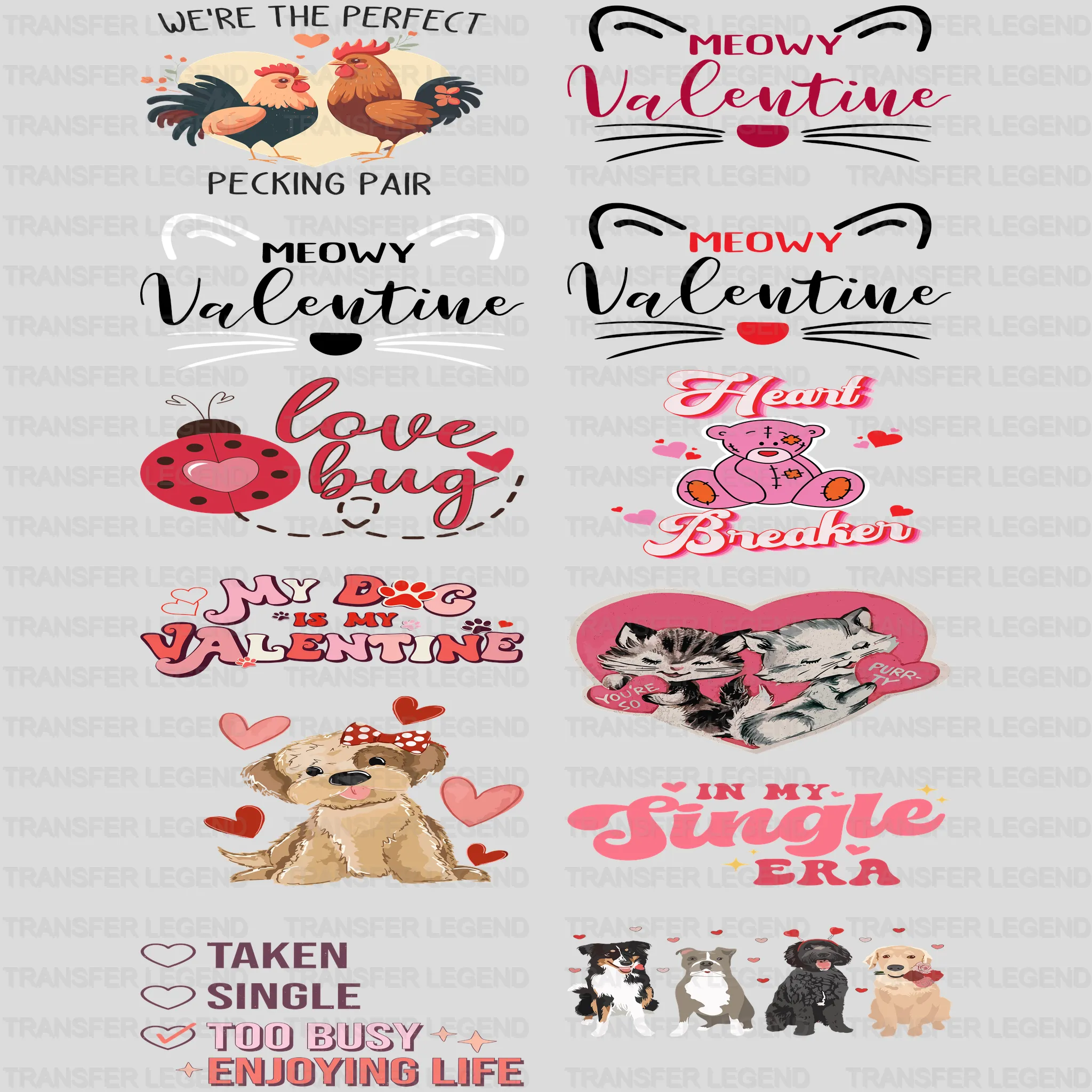 Valentine's Premade Gang sheet - 12 PCS 10 INCH - transferlegend