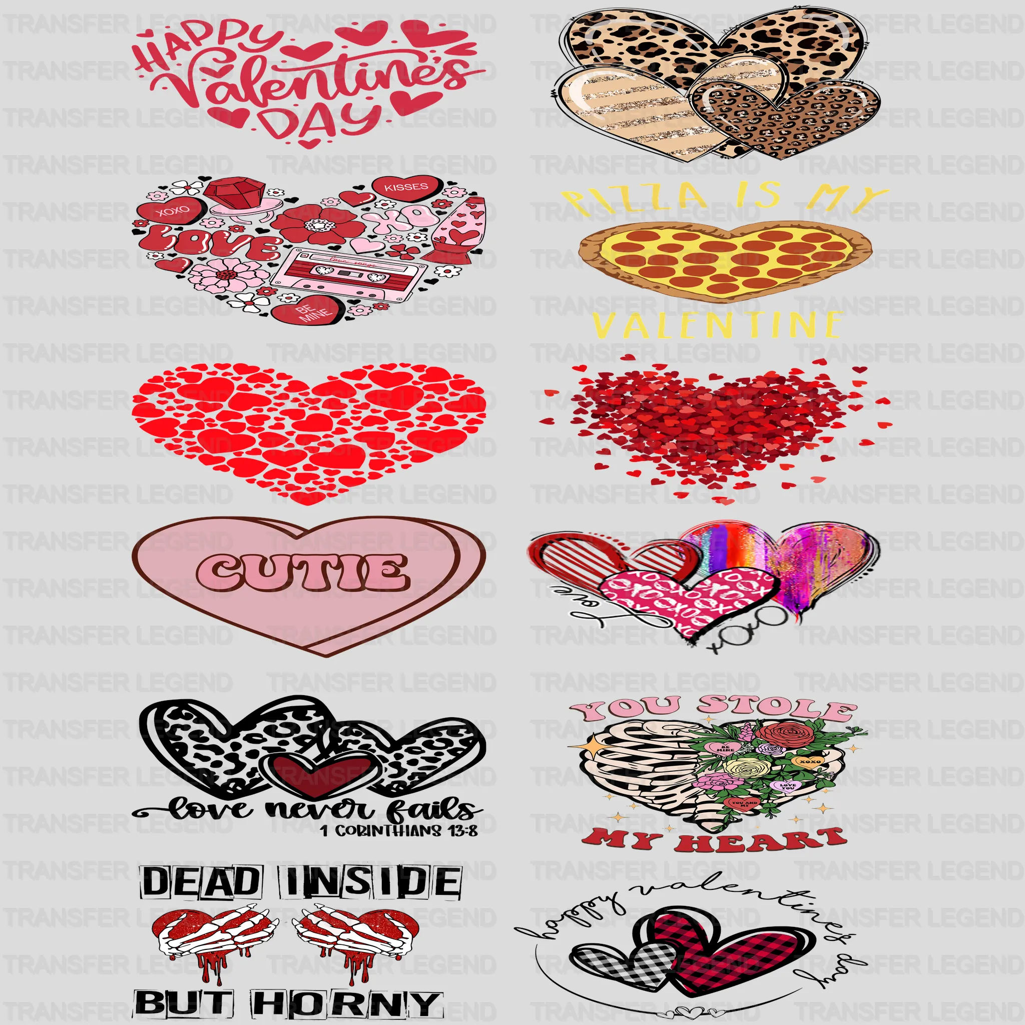 Valentine's Premade Gang sheet - 12 PCS 10 INCH - transferlegend