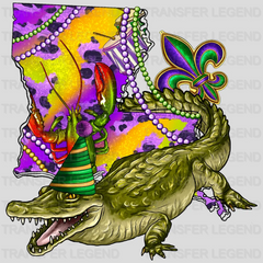 Crocodile Mardi Gras Design- Mardi Gras DTF heat transfer - transferlegend