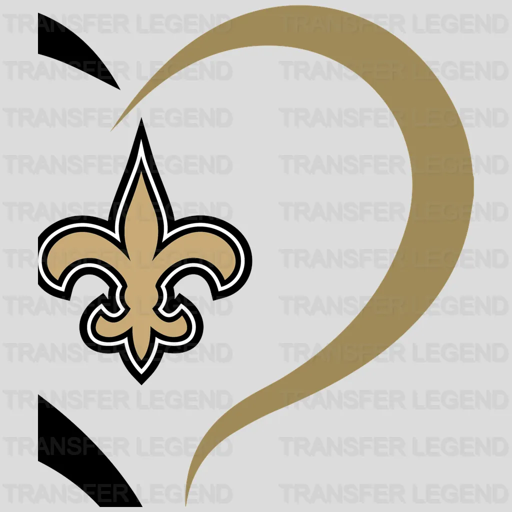 New Orleans Saints heart shape wrapping around fleur‑de‑lis, NFL design - DTF Heat Transfer