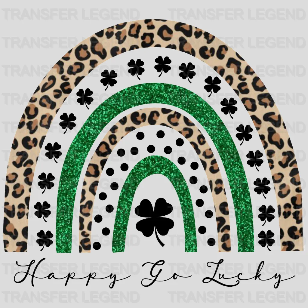 Happy Go Lucky St. Patrick's Day Leopard Rainbow Design - DTF heat transfer - transferlegend