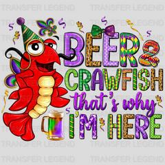 Beer & Crawfish Mardi Gras Design- Mardi Gras DTF heat transfer - transferlegend