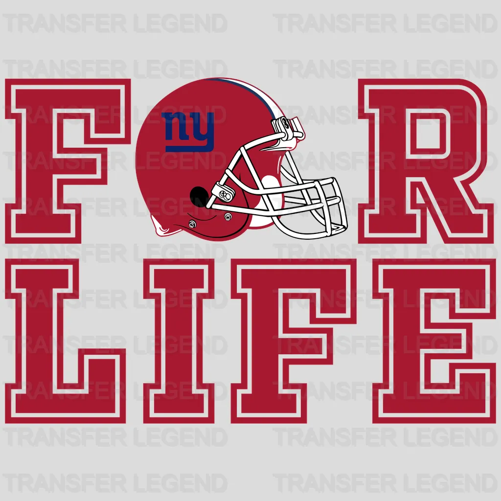 New York Giants “For Life” text with helmet icons, NFL design - DTF Heat Transfer