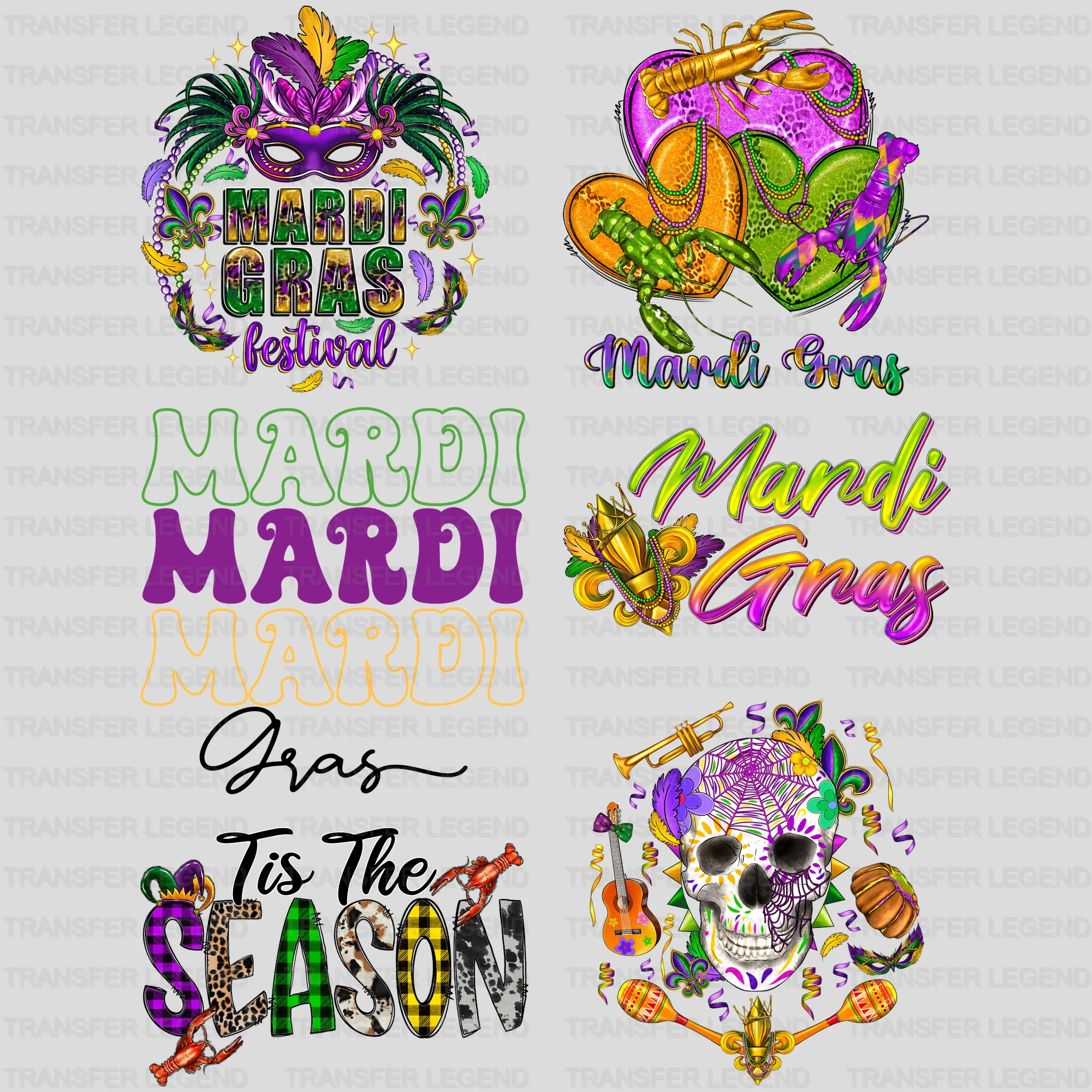 Mardi Gras Premade Gang sheet - 6 PCS 10 INCH - transferlegend